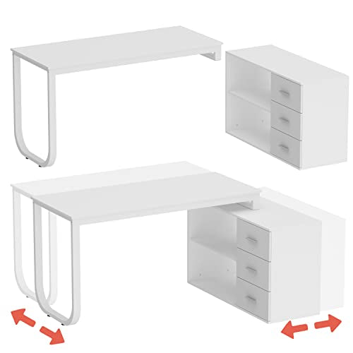 FAMAPY 55.1" L-Shaped Desk with Drawers and Shelves, White C890711