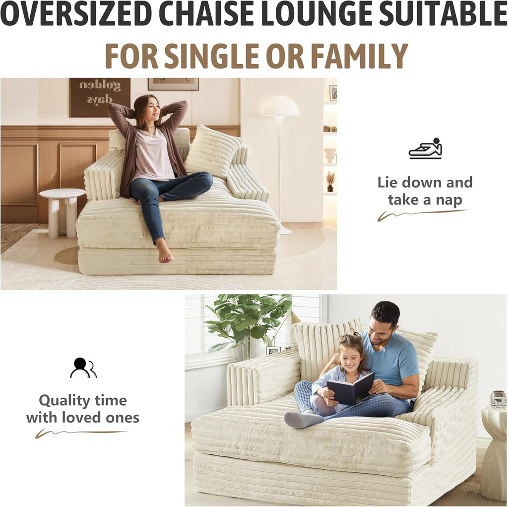 Oversized Chaise Lounge Sofa Upholstered with 2 Throw Pillows V413