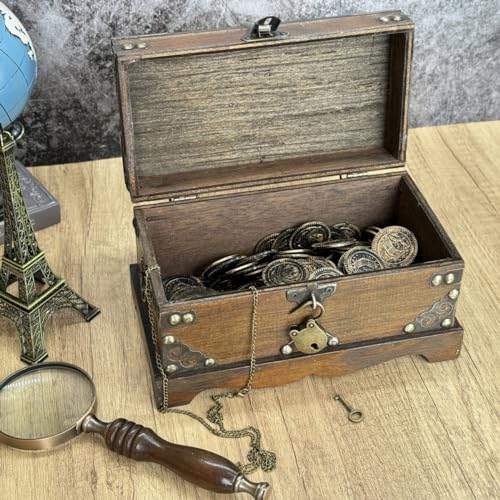 Wooden Treasure Chest Box with Lock for Jewelry and Trinkets P479