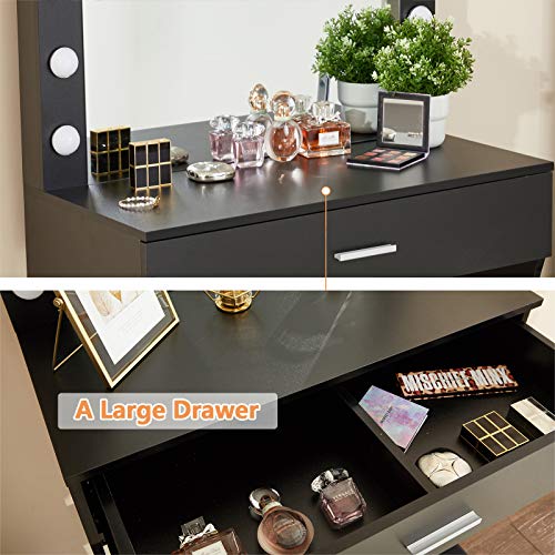 Makeup Vanity Desk with Mirror and 12 Lights, White with Charging Station I719