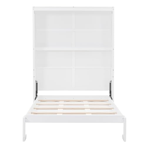 Queen Size Murphy Bed with 2-Tier Cabinet and Storage Shelves U4978