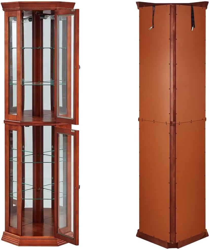 Lighted Curio Cabinet 6 Shelf Corner Display Case with Tempered Glass Shelves, Oak M483925