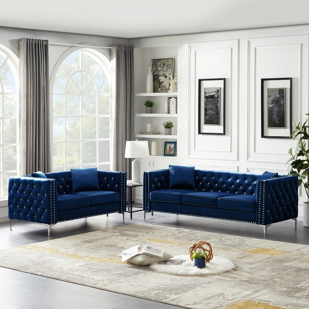 Modern 2 Piece Living Room Set Sofa and Loveseat Grey L77357