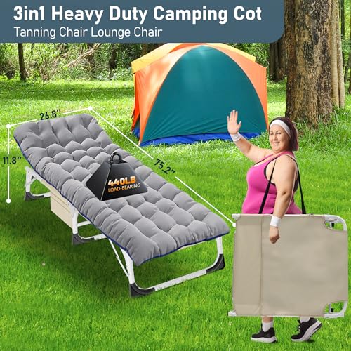LILYPELLE Lounge Chair with Mattress, Heavy Duty Outdoor Folding Bed for Camping, Pool, Patio T3603