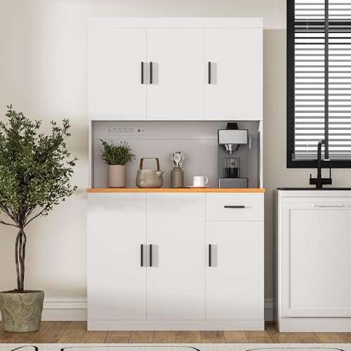 Black Kitchen Pantry Cabinet 71" Tall with Power Outlet I349