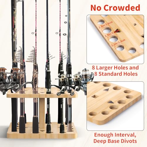 V16 Wooden Vertical Fishing Rod Storage Rack Q9454