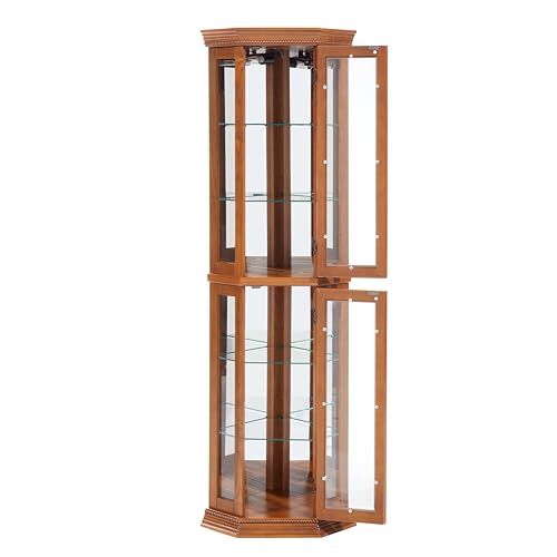Lighted Corner Curio Cabinet with Adjustable Shelves & Mirrored Back R333