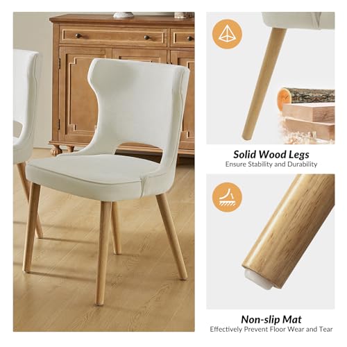 HULALA HOME Dining Chairs Set of 4, Upholstered Fabric Side Chair with Wood Legs, Ivory N925429