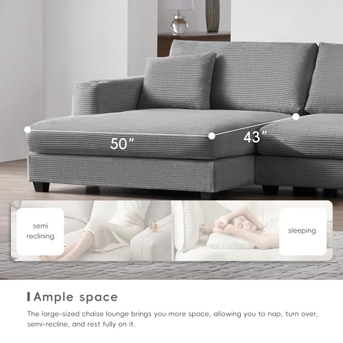 134" Oversized L Shaped Sectional Sofa with Chaise, Beige I778794