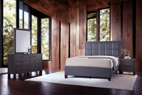 Queen Bedroom Furniture Set with Dresser, Mirror, Nightstand, Grey Z703789
