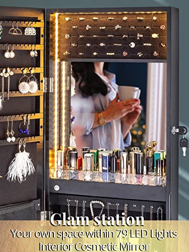 LUXFURNI Mirror Jewelry Cabinet with LED Lights, Lockable Storage, White B723072