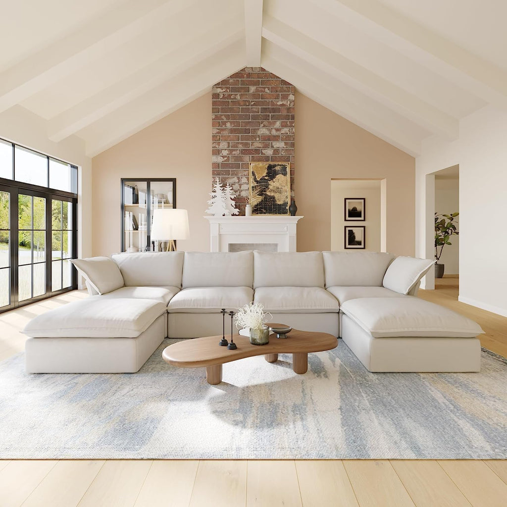 JACH U Shape Sectional Sofa with Ottomans, 6-Seat Beige M757136