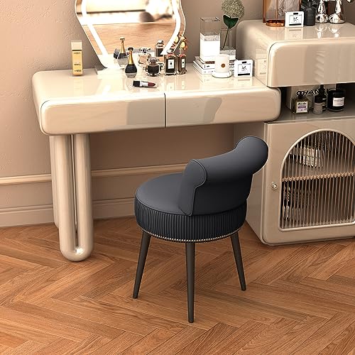 Velvet Vanity Stool Chair with Back for Women Girls Kids (Grey) M4147