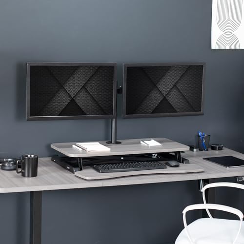 VIVO Height Adjustable 32 inch Standing Desk Converter with Dual Monitor Stand, White M791057