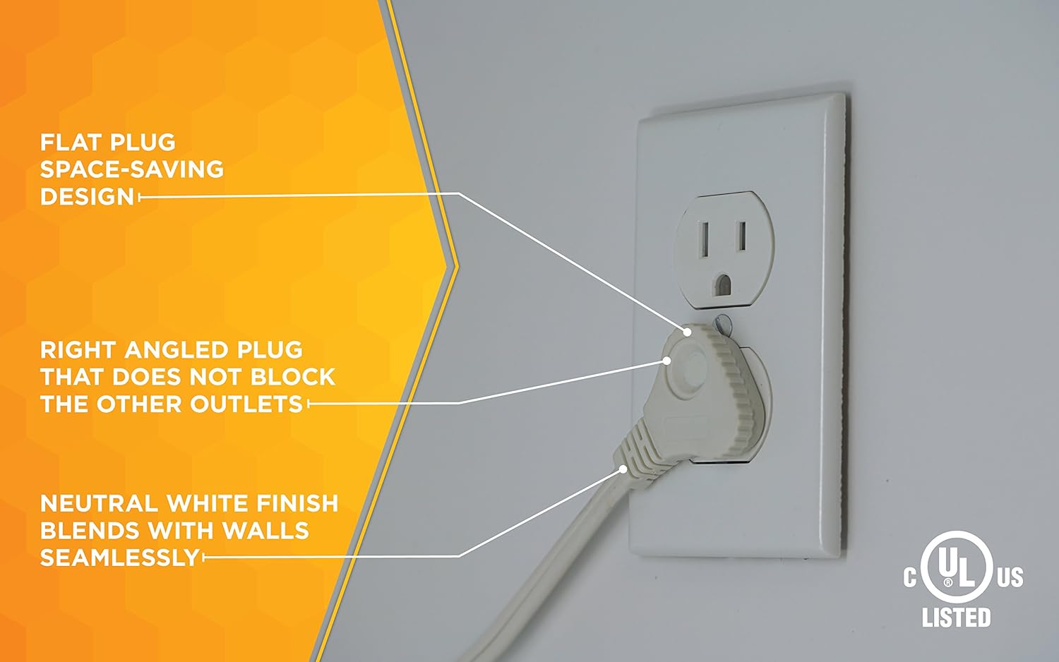 SlimLine 2237 Flat Plug Extension Cord, 2-Wire, 13-Foot, White F92137