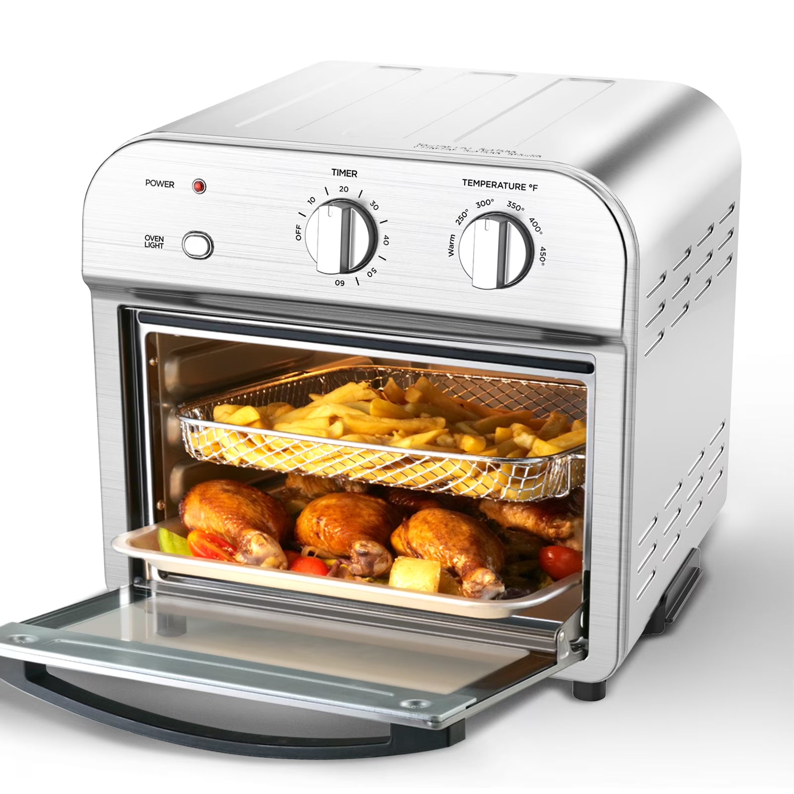 Toaster Oven, Countertop Air Fryer Toaster Oven, 1500W Stainless Steel Air Fryer Oven, Silver