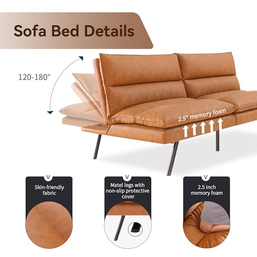Memory Foam Futon Sofa Bed Armless Sleeper Loveseat Convertible Couch, Dark Black R24533