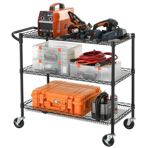 Finnhomy 3 Tier Heavy Duty Utility Cart with Wheels and Handle Bar T75663