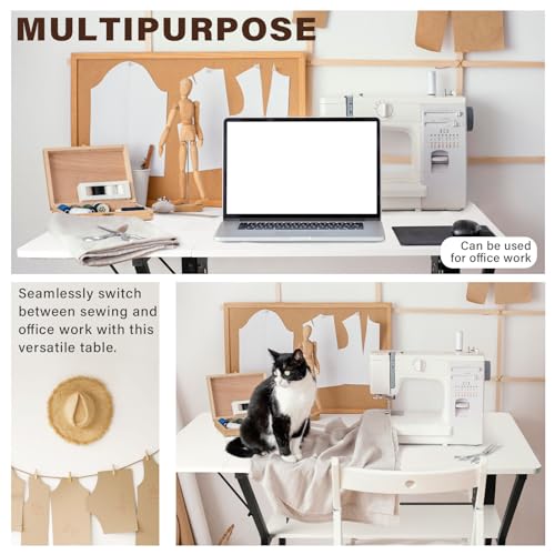 Sewing Table with Adjustable Platform and Storage Shelf - White M966