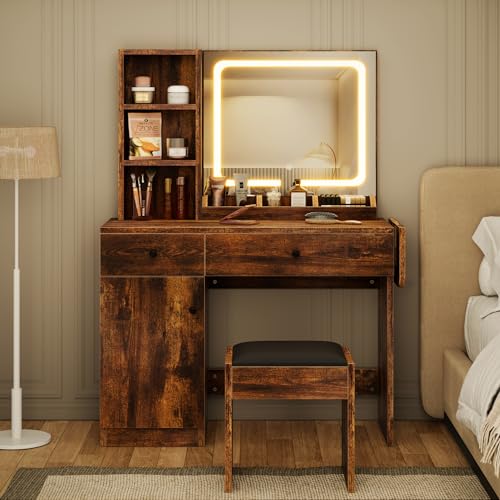 IDEALHOUSE Vanity Desk with Mirror and Lights, White N6420