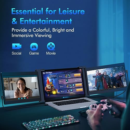 FOPO 12" Triple Laptop Screen Extender, FHD 1080P IPS Portable Monitor for 13"-14.1" Laptop Q5673