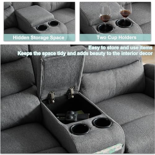 Reclining Loveseat with Console, 2-Seater Manual Recliner Sofa for Living Room D8118