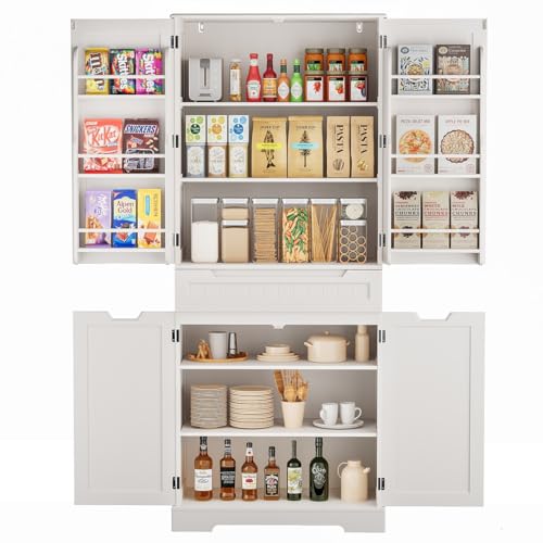 Gizoon 71" Tall Kitchen Pantry Storage Cabinet with Doors and Shelves, White J3114