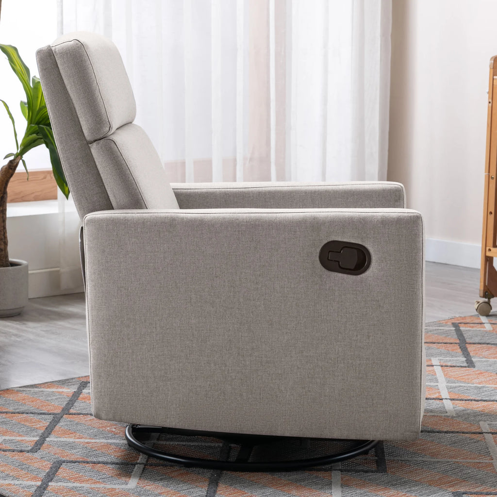 Paproos Swivel Rocker Recliner, Upholstered Fabric Chair for Nursery, Tan S83295