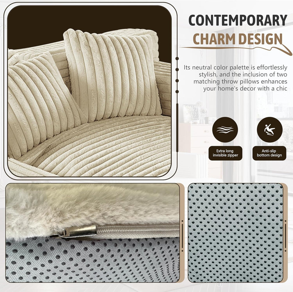 Oversized Chaise Lounge Sofa Upholstered with 2 Throw Pillows V413