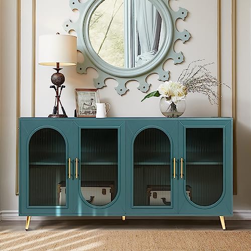 Modern 4-Door Wood Storage Sideboard Buffet Cabinet with Gold Metal Legs (Navy Blue) N18995