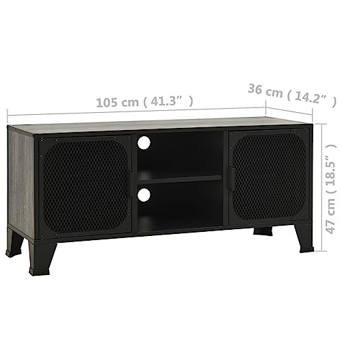 TV Stand Gray 41.3"x14.2"x18.5" Metal and MDF with Mesh Doors J276