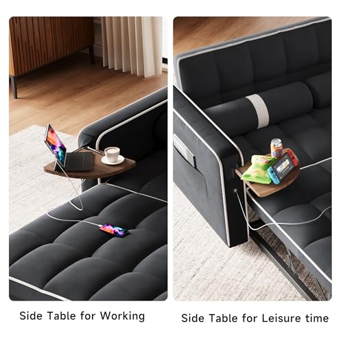 3 in 1 Sleeper Sofa Bed Convertible Loveseat Couch with Side Table, Orange W5695
