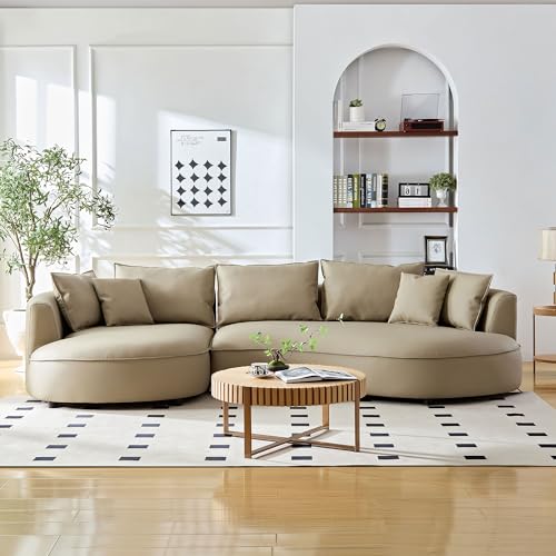 124.8" Modern Curved Leather Sectional Sofa with Pillows, Grey Left-Facing X64315