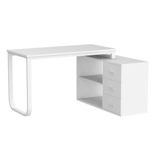 FAMAPY 55.1" L-Shaped Desk with Drawers and Shelves, White C890711