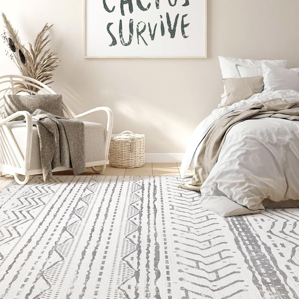 9x12 Washable Boho Area Rug for Living Room - Grey X5758