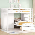 Full Over Twin Multifunctional Wood Bunk Bed,Bunk Bed Frame with Wardrobe,Staircase and Drawers,Space Saving Design,White
