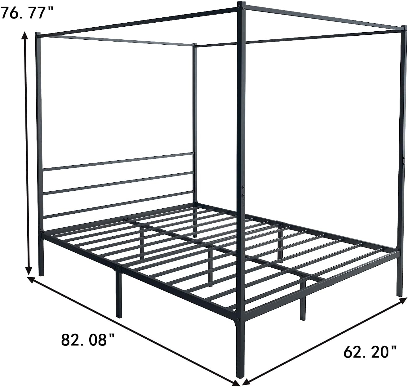 Queen Size Black Metal Canopy Bed Frame with Headboard Q5090