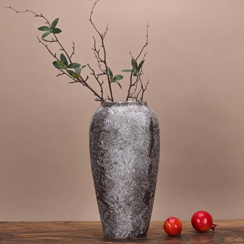 13.8in Tall Stone Vase for Rustic Home Decor Farmhouse Pottery C438