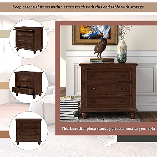 Knocbel 3-Drawer Nightstand with Pull-Out Tray, Wooden Bedside Table, Blue S82972