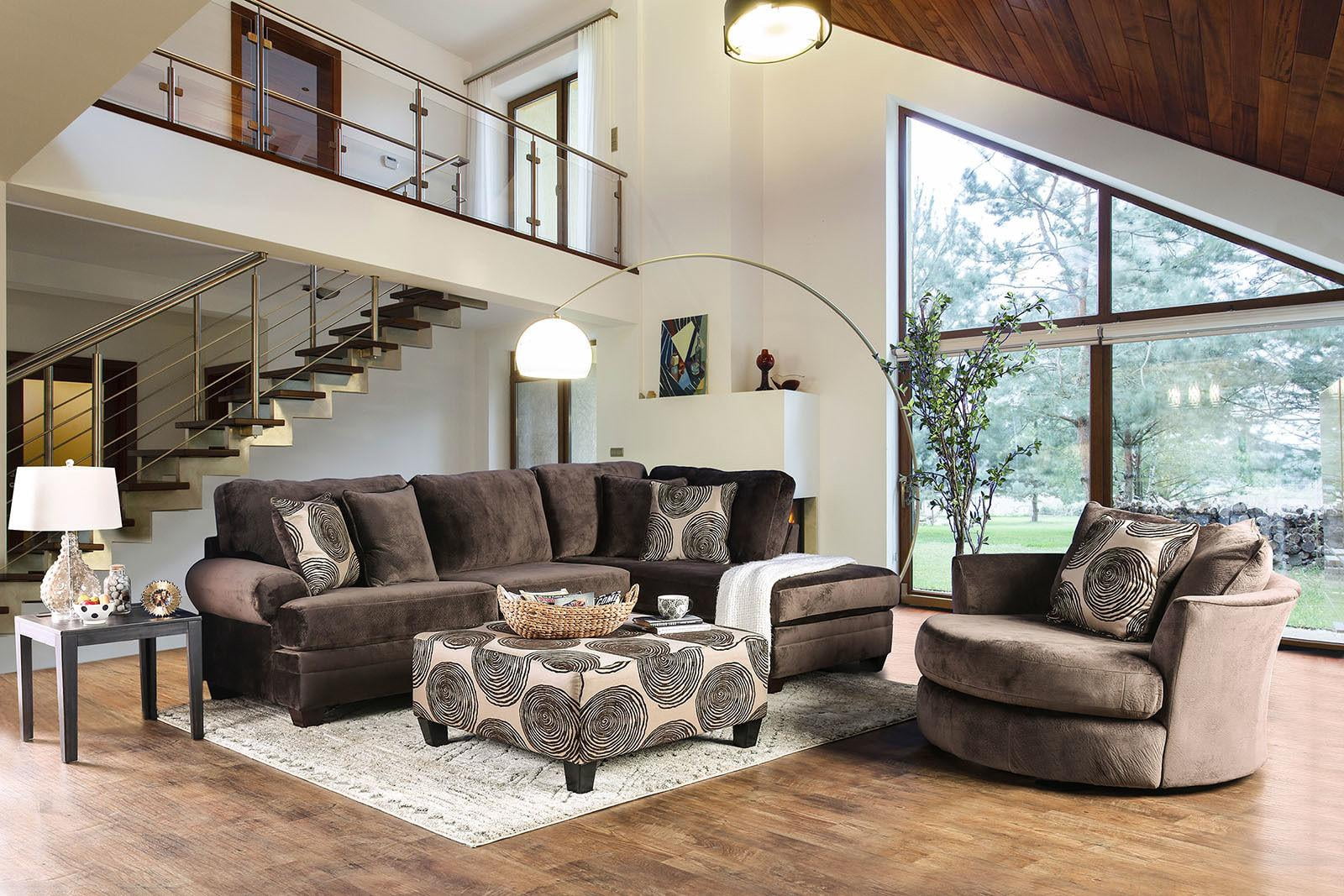 Transitional Brown Microfiber Living Room Set 3pcs FOA Bonaventura