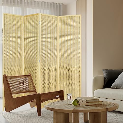 ECOMEX Bamboo Room Divider, 4 Panel Folding Privacy Screen with Shelves, Natural X59756