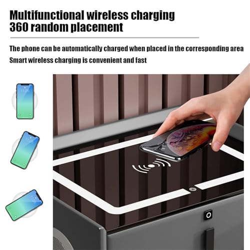 Nightstand with Wireless Charging Station, LED, 2 Drawers, Fingerprint Lock and Speaker (White 2) T603