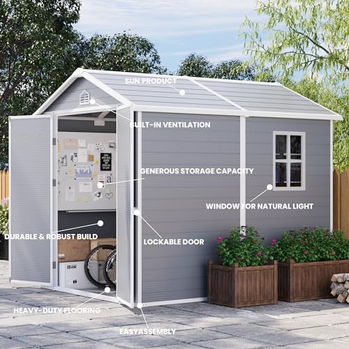 Patiowell 6 x 8 FT Plastic Outdoor Storage Shed with Floor, Grey L76044