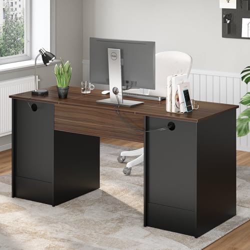 Bestier 59" Executive Desk with 2 Drawers and Storage Cabinet, Cherry J4872