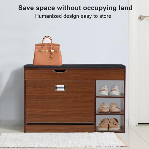 Shoe Storage Cabinet with Flip Drawers, 3 Tiers Wooden Hallway Bench V8352