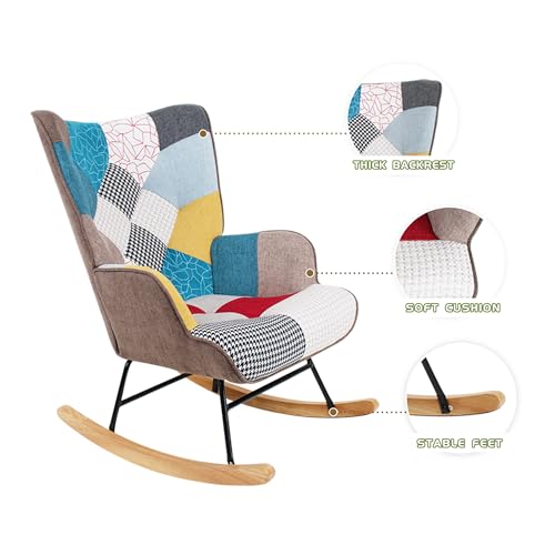 Patchwork Rocking Chair Accent Armchair with Footstool and Pillow G7533