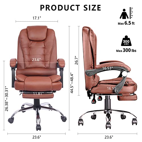 Big and Tall Ergonomic Leather Office Chair with Foot Rest, Brown C168705