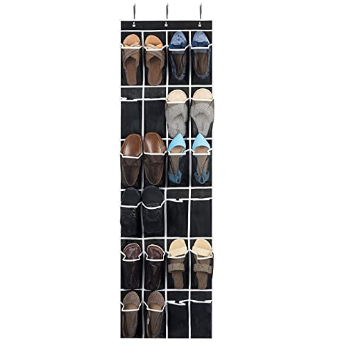 ZOBER Over The Door Shoe Organizer 3 Pack - 12 Mesh Pockets, Space Saving Hanging Shoe Holder for Maximizing Shoe Storage, Accessories, Toiletries, Etc. No Assembly Required (White (Plastic))