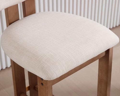 Farmhouse Kitchen Bar Stools Set of 4, Beige Linen Upholstered with Backs F6052