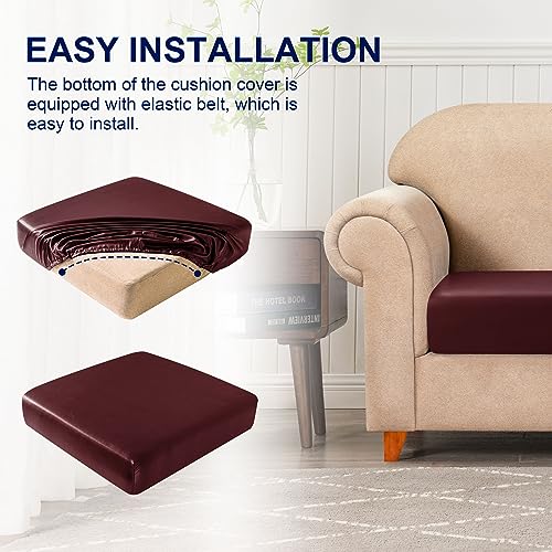 SUBRTEX Leather Waterproof Cushion Covers for Sofa Seat Protector (2 Pack, Light Gray) G12424